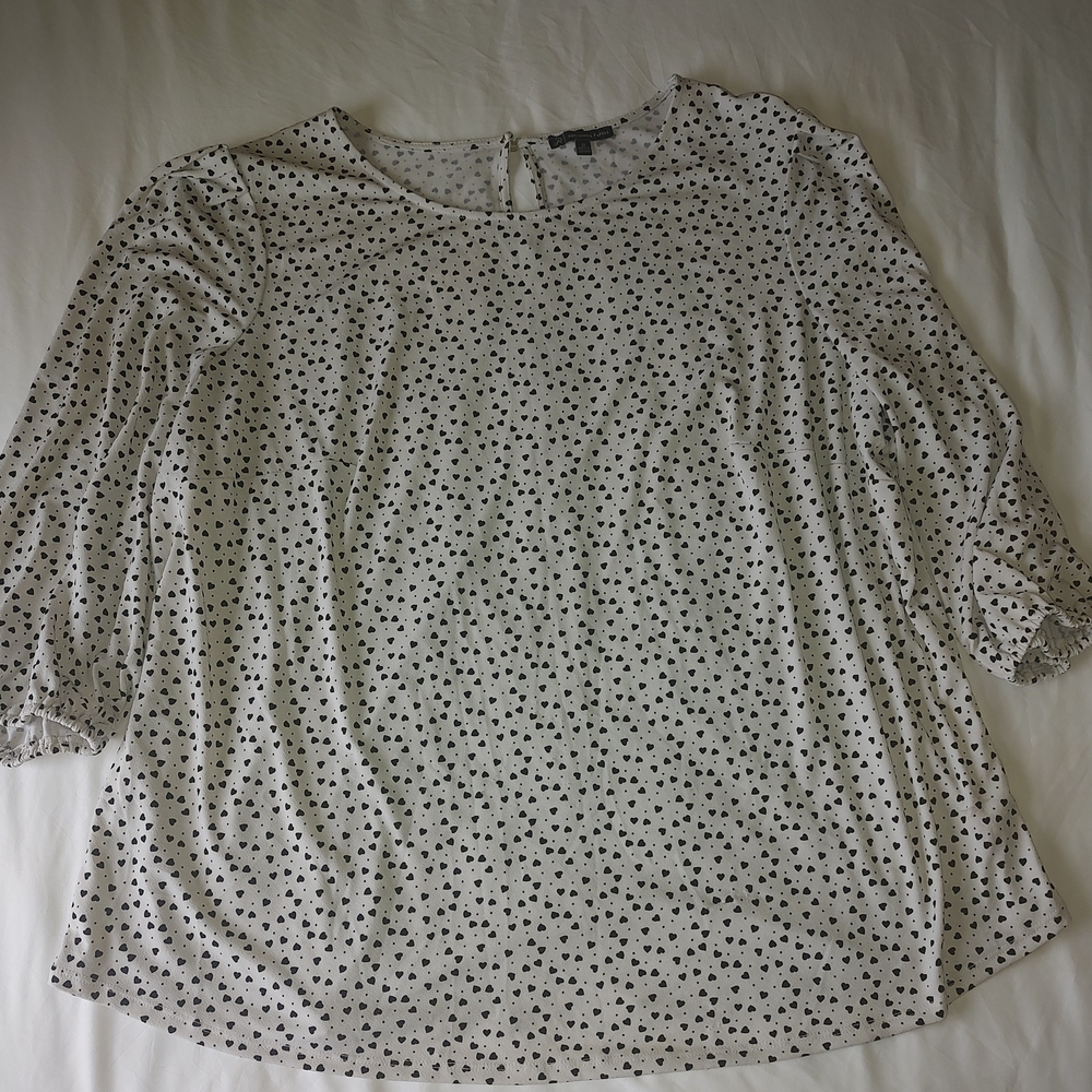 Adrianna Papell Black and White Heart Print Blouse